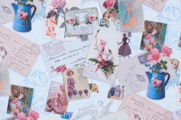 Dekostoff Digitaldruck - Postkarten Nostalgie 