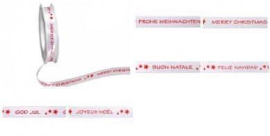 Merry-Christmas Band 15 mm - 20 m Rolle - Weiß 