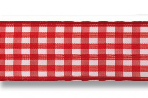 Vichy-Band mit Drahtkante 25 mm -20 m Rolle Rot