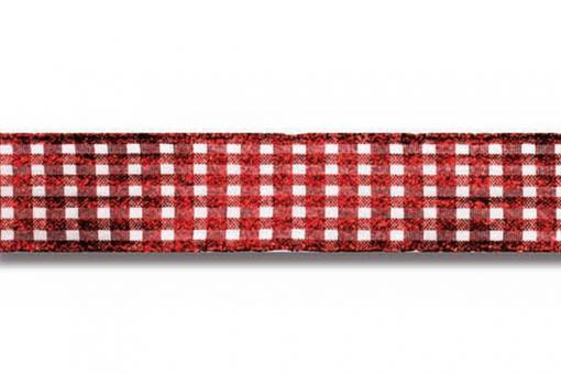 Drahtkantenband - Metallic - Vichy-Karo - 25 mm - 20 m-Rolle Rot