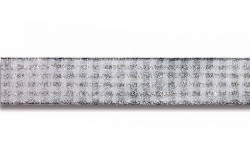 Drahtkantenband - Metallic - Vichy-Karo - 25 mm - 20 m-Rolle Silber