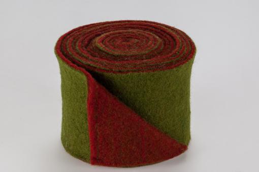 Wollfilz-Band 7,5 cm breit - zweifarbig - 5 m-Rolle Grün/Rot