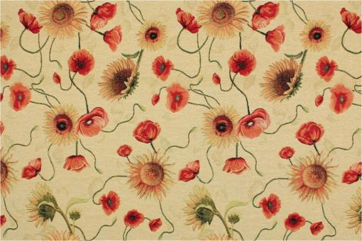 Dekostoff Gobelin - Mohn - Ecru 