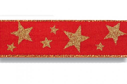 Drahtkantenband - Sternenzauber - 25 mm - 20 m-Rolle Rot