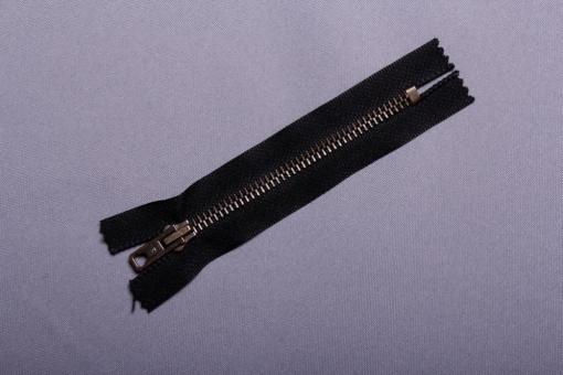 Metall-Reißverschluss - nicht teilbar - mit Automatiksperre - 10 cm - brüniert Schwarz