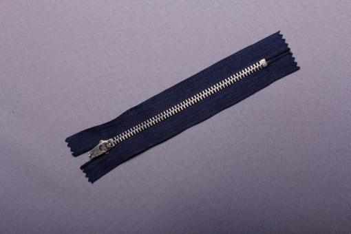 Metall-Reißverschluss - nicht teilbar -  mit Automatiksperre - 10 cm - Silber Dunkelblau