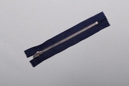 Metall-Reißverschluss - nicht teilbar - mit Automatiksperre - Silber - 14 cm Dunkelblau