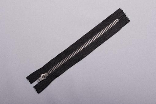 Metall-Reißverschluss - nicht teilbar - mit Automatiksperre - 16 cm - Silber Schwarz