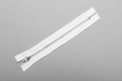 Metall-Reißverschluss - nicht teilbar - mit Automatiksperre - 16 cm - Silber Weiß