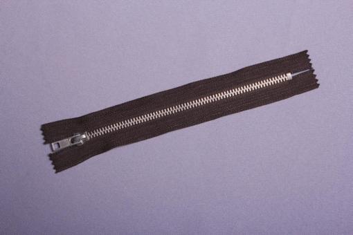 Metall-Reißverschluss - nicht teilbar -  mit Automatiksperre - 10 cm - Silber Braun