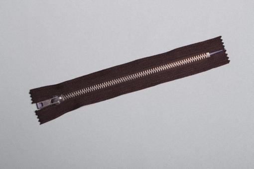 Metall-Reißverschluss - nicht teilbar - mit Automatiksperre - Silber - 14 cm Braun