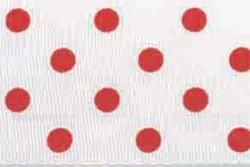 Stoffband Punkte mit Drahtkante 25 mm - 20 m Rolle Weiß/Rot